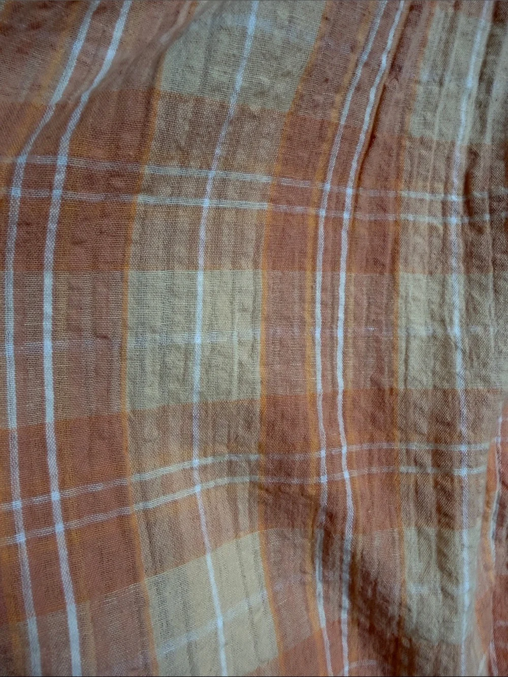 American Eagle Outfitters Cream and Orange Strapless Plaid Sundress